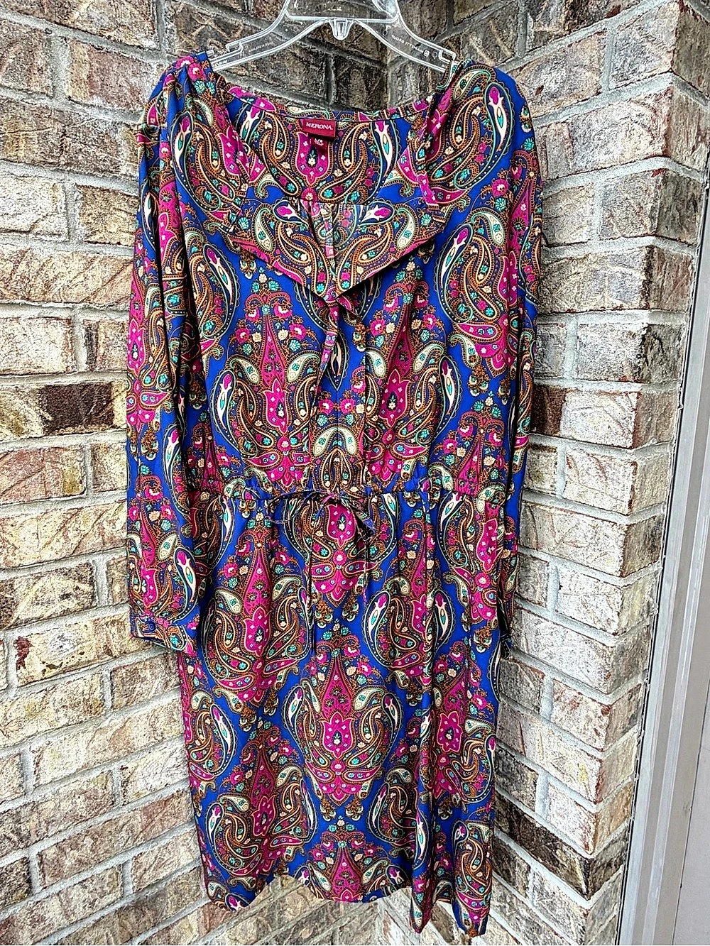 Mebona Paisley Mini Dress in Blue & Pink Size Large Like New